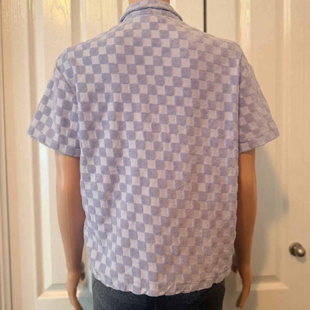 Vans Checkered Button Up Shirt Purple Cropped Top Women’s XL - Picture 5 of 8